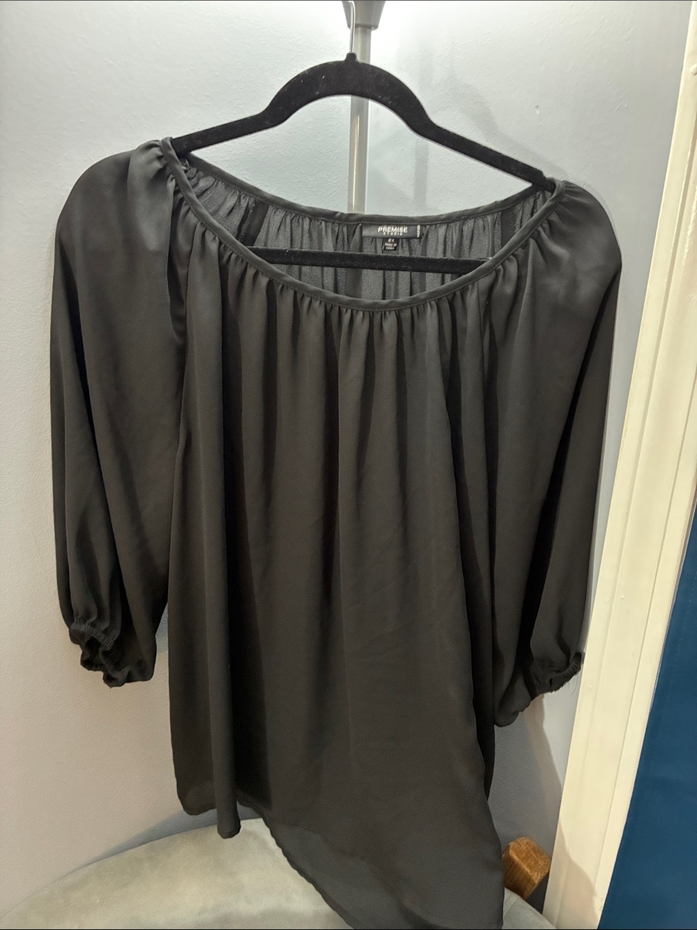 Premise Black Sheer Peasant Blouse
